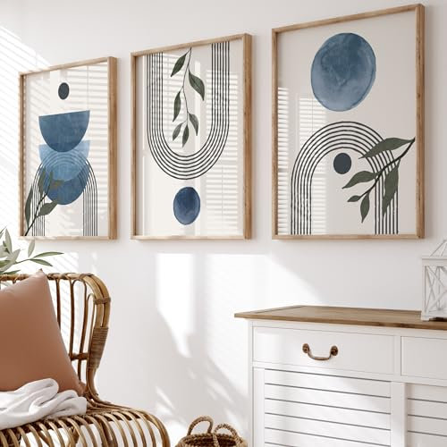 Generic Set of 3 Wall Art Prints | Navy Blue Wall Art | Boho Home Decor | UNFRAMED | A3, A4 (A3)
