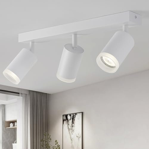 FORCOSO Deckenstrahler Schwenkbar 350°, 3 Flammig Deckenlampe Weiß Spotlight, GU10 Spots Deckenleuchte, Blendfrei Strahler Innen Lampe Decke, Wohnzimmer Schlafzimmer Küche Deckenspots Wandstrahler