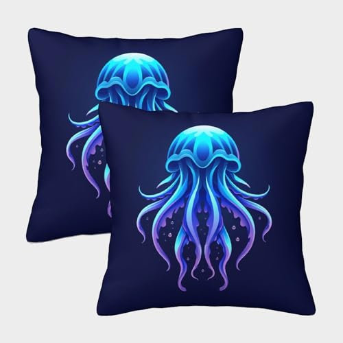 KKOLASXZE Glowing Oktopus Kissen Bezug 2er Set Kissenbezüge Wohnzimmer Kissenhülle Sofakissen Polyester Polster Textil Für Sofa Bett Garten Balkon Kinderzimmer Deko Kissen 45x45cm