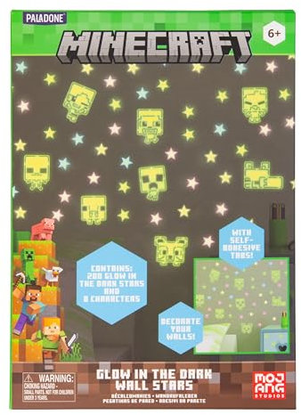 Minecraft Official Licensed Glow in The Dark Wall Decal Stars, Kids Room Wall Decals, Reusable Decorations, Playroom and Bedroom Gaming Decor and Gift | Paladone