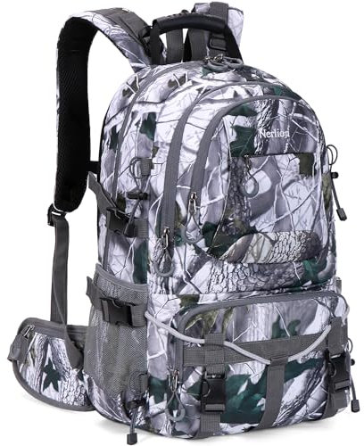 Nerlion 40L Wanderrucksack Reiserucksack für Männer Frauen Camping Wasserdicht Outdoor Wandern Tagesrucksack Leichter Rucksack, A9 - Weiße Blätter, 40L, Wanderrucksack
