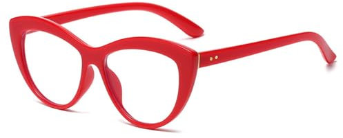 JRLLFD Brillengestelle für Frauen Cat Eye Brillengestell Rot Weiß Klare Brillen Blockierende Brille,5,Einheitsgröße