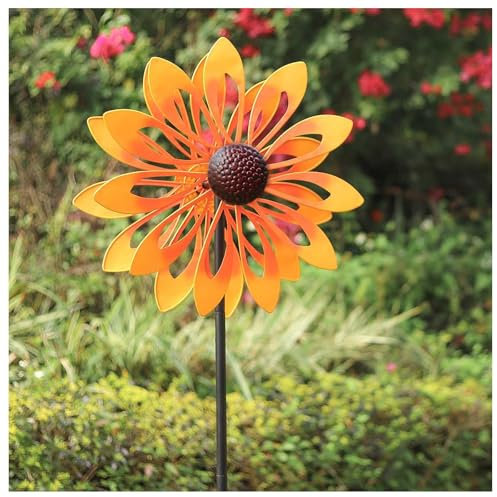 MeLtor Magische WindmüHle Doppelwindrad mit gegenläufigen Rotoren,174CM, Sonnenblume Windrad Familie, Freunde Und Bekannte,Yellow