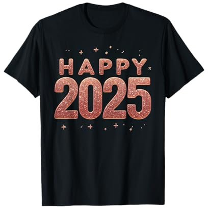T-shirt « Happy New Year 2025 » - Or rose - Fête de la famille - Noël T-Shirt