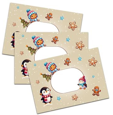 25 bunte Weihnachtsumschläge – Kuverts für Wunschzettel & Geschenke – Kinderfreundliches Design Geschenk für Kiunder (Kuverts DIN C6 / selbstklebend mit Abziehstreifen)