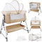 OHMG 3 in 1 Beistellbett Baby, Convertible Faltbare Babybett Co-Sleeping,Beistellbett Baby Boxspringbett mit Rollen Multifunktionale,6 Schwankende Getriebe,Babywiege (Grau weiß)