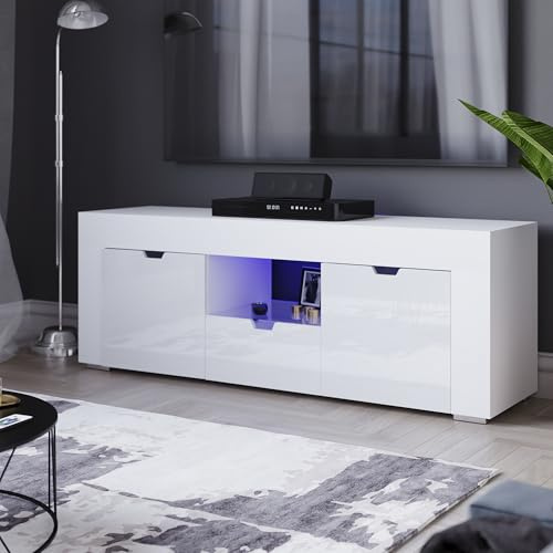 Vida Designs Eclipse 2 Door 1 Drawer LED TV Unit, Modern Storage for Entertainment Living Room Cabinet Media Stand Furniture (White)