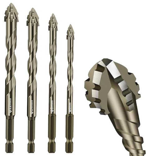 Lot de 4 forets excentriques en dents de scie à quatre cannelures, haute dureté pour verre, céramique, bois et métal, forets à tête inclinée multifonctionnels pour perçage et taraudage de précision
