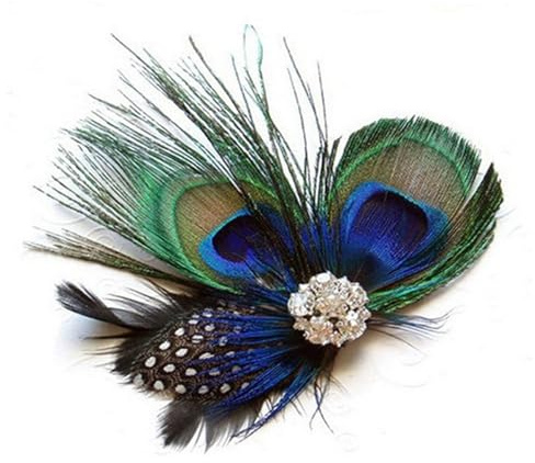 Pfauen-Haarspange, auffälliges Accessoire, künstliche Feder, Haarnadel-Kopfbedeckung für Damen, für Karneval, Verkleidung, einzigartiger Strassstein Cyan