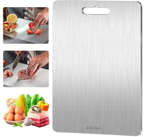 Qaestuan Tabla de Cortar de Titanio, Titanium Cutting Boards for Kitchen, Tabla de Corte de Doble Cara, Cutting Board de Acero Inoxidable para Cocina, para Carne para Cortar Carnes, Frutas y Verduras
