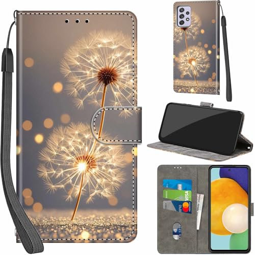 PHINIENLAND Handyhülle für Samsung Galaxy A33 5G Hüllen Premium Leder Case Klappbar Wallet Magnet Kartenfach Standfunktion Schutzhülle kompatibel mit Samsung A33 5G Cover,Löwenzahn