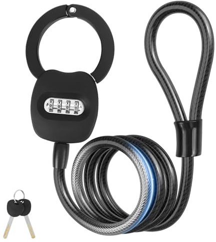 Gaethra Candado Patinete Electrico con Combinacion Código de 4 Cifras, 150CM Candado Bicicleta, 12MM Thick Cable Lock High Security, E Scooter Lock para Stroller, Bicicleta, Scooter, Motos