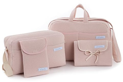 mi bollito - Pack Esencial para Mamás, Papás y Bebés: Bolsa de maternidad, bolso de paseo, cambiador portátil y organizador de pañales y toallitas. Fabricado en España. (Rosa pastel)