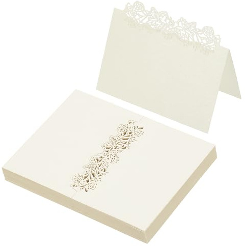 PATIKIL 50 Stück Hochzeit Tischkarten, Laser Cut Rose Tischplatzkarte Namenskarten für Tischdekoration Hochzeitsfeier Geburtstag Kommunion Taufe Feier, Beige