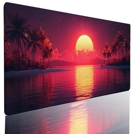 Gaming Mauspad Sonnenuntergang Mauspad XXL 100x40cm, Vernähten Kanten Schreibtischunterlage Rot Mousepad Rutschfeste Gummiunterseite Wasserdicht Mauspad Gaming PC Zubehör Mouse Pad für PC, Laptop I8-W