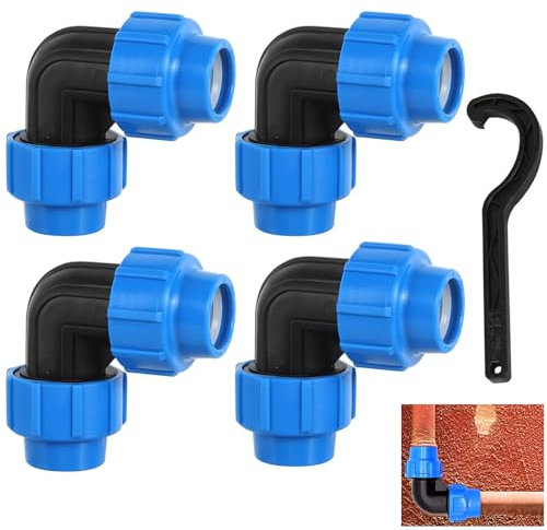 PE Rohr Verschraubung, 4 Stück Verschraubung für 25mm Trinkwasser, PE Rohr Verschraubung Winkel 90°, Pe Rohr 25mm Verbinder Kunststoff PP Kupplung