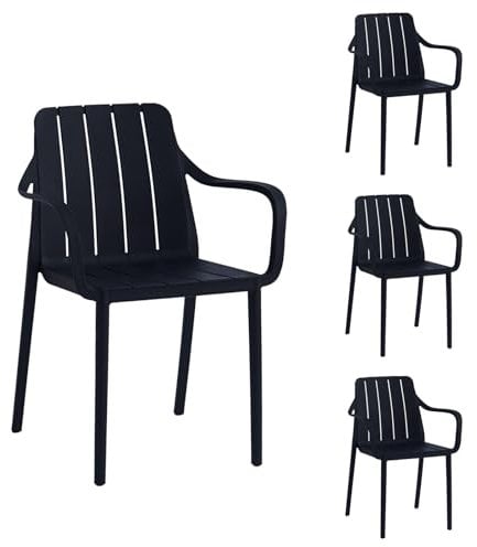 VORTIVO Gartenstühle 4er Set stapelbar - Hochwertige Outdoor-Stühle in Schwarz, wetterfest, UV-beständig, bis 200 kg – für Balkon, Terrasse & Esszimmer