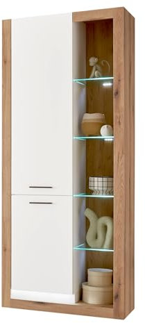 Furn.Design Vitrine in weiß matt und Evoke Eiche, Vitrinenschrank 80 x 195 cm, Rivian