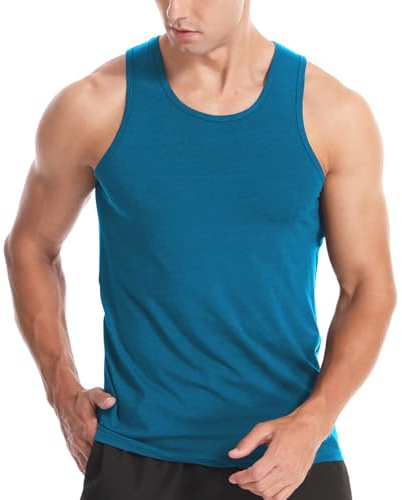 Men's Tank Tops Cotton Vest Gym Workout Bodybuilding Fitness Tee Sleeveless Muscle Shirts Blue XL