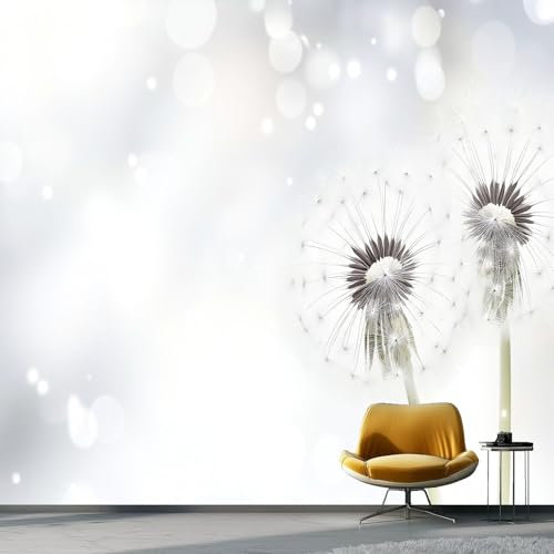 Papier peint panoramique 250 x 175 cm Revêtement mural décoration salon, Design Pissenlits Blancs Simples pour chambre salon cuisine Papier Peint Intissé Décoration Murale, Blanc