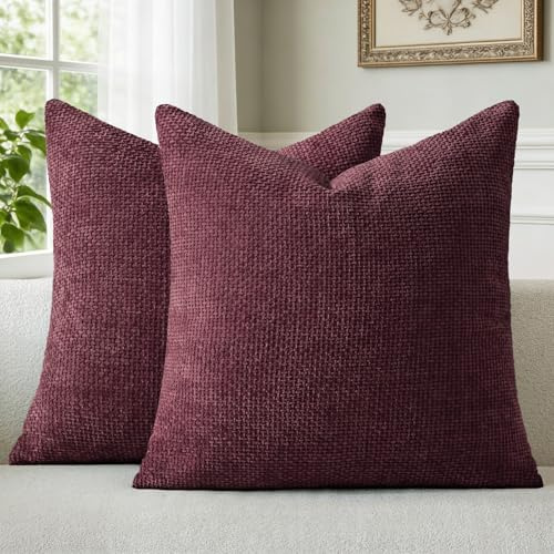 a moment Kissenbezug 50x50 Weinrot Chenille 2er Set Dekokissen Kissenbezüge | Sofakissen Zierkissen Couchkissen Muster Deko Waschbar Flauschig Dekorative Kissenhülle für Sofa Wohnzimmer Schlafzimmer