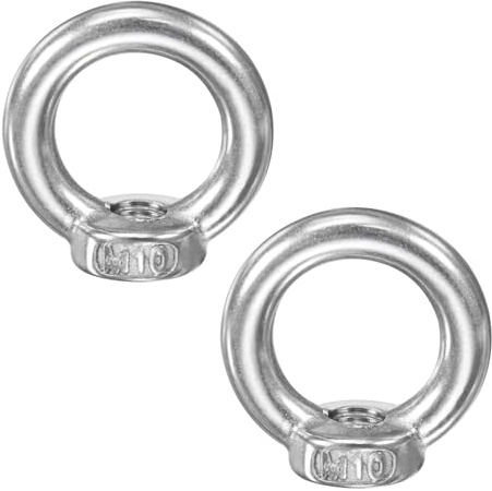 M METERXITY 2-Pack M10 Lifting Eye Nut, 304 Stainless Steel Metric Ring | Shape Lifting Eye Threaded Nut Fastener for Hanging Lamp Chandelier/Swing [Silver Tone]