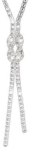 ZORVYN Lange Statement Kette Damen Silber Halskette mit Strass Kristall Glitzer Modeschmuck Y Form als elegante Pulloverkette