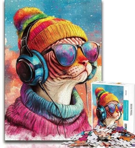 Adult Jigsaw Music Cat Jigsaws 1000 Pieces for Adults,with Fully Interlocking Randomly Shaped Pieces for And 14 Years Old (26x38cm)