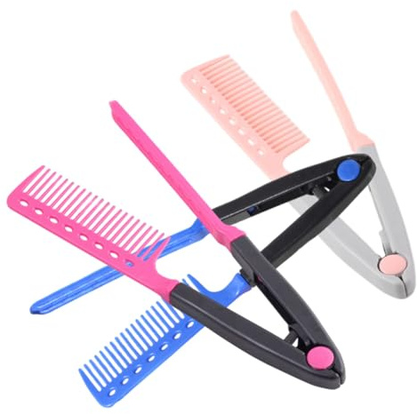 Healifty 3 piezas Peine Alisador V para Cabello Compacto y Portátil Diseño Profesional para Estilismo Salón y Uso Doméstico Resistente y Fácil de Transportar de Unidades Colores Rosa Azul