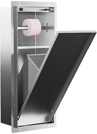 Nicho Oculto para Papel higiénico con Estante y Cubo de Basura, Acero Inoxidable 304, Mueble de baño Integrado, Requiere Panel (no Incluido), para reformas de Pared