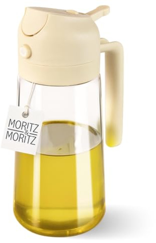 Moritz & Moritz Pulverizador de Aceite 470 ml - Cristal Color Crema | Botella de vidrio de borosilicato con pulverizador fino y pico vertedor en un mismo cabezal, sin goteo