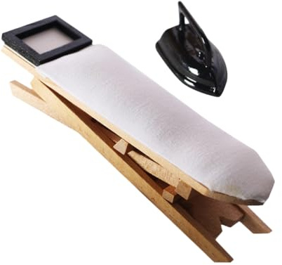 CLISPEED Miniature Ironing Table Set for Dollhouses, 2pcs Black Mini Iron and Ironing Board Model, Mini House Furniture Decoration for Sewing and Micro-scene Play
