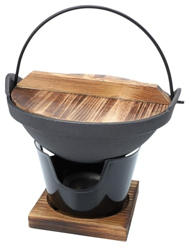 SUPVOX Japanischer Gusseisen Sukiyaki Topf 20cm mit Gasbrenner Hochtemperaturbeständig für Induktionsherde und Camping