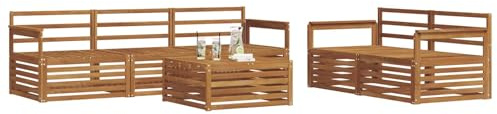 vidaXL Outdoor-Sofagarnitur 6 pcs Natur Massivholz Akazie, Garten, modernes Outdoor-Sofa, gemütliche Terrassen-Sitzgruppe aus robustem Material