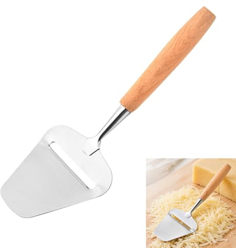 QIHAWN Manual Adjustable Cheese Slicer, Stainless Steel Beech Wood Handle | Manual adjustable cheese slicer, food grade stainless steel, beech wood handle, for cheese, butter, ham, chocolate & cake