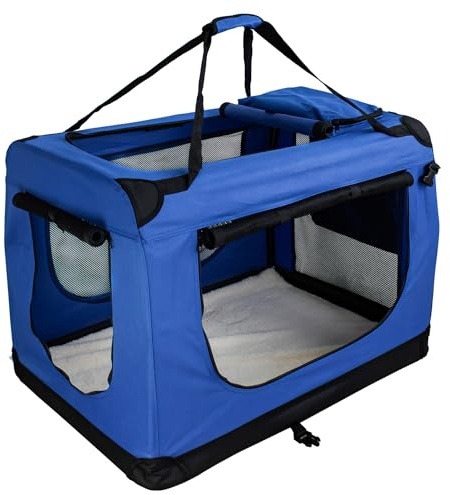 Faltbare Hundebox XL - 82 x 57 x 58 cm, Blau Transporttasche Transportbox Auto Katze Hunde Kaninchen Große Kleine Box Bag Klein Auto Tasche Transport Petigi