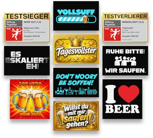 100x Malle Sticker/Alkohol & Party Aufkleber/Party Sticker - 10 Motive je 10x/ wetterfest/Partyurlaub, Festivals, JGA & Mallorca Accessoires