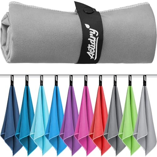Actidry Mikrofaser Handtuch - XL/L/M Handtücher - 10 Farben Bunt&Dunkel - leicht schnelltrockend hochsaugfähig - Microfaser Strandtuch Badetuch Saunatuch extra groß - XL 100 x 200 cm - Grau