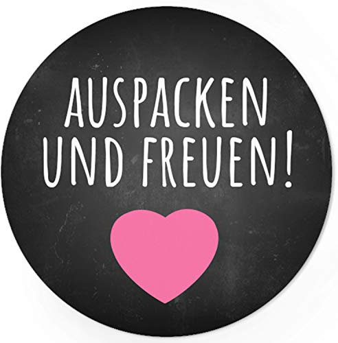 48 runde Aufkleber/Auspacken und freuen Tafel Look mit Herz/Moderne Etiketten/Geschenk/Hochzeit/Überraschung/Individuelles Design