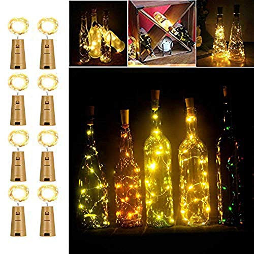 Lumières de bouteille de vin avec bouchon, paquet de 8 guirlandes lumineuses en fil de cuivre en forme de liège LED à piles pour bricolage, fête, décoration, mariage intérieur extérieur blanc chaud