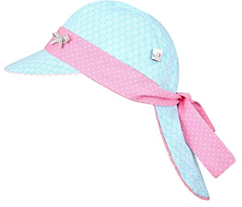 Anton & Sophie Sommerkappe/Sonnenhut für Mädchen - MIT Nackenschutz - Made in Germany - 100% Baumwolle (52-55 cm, helllblau-rosa)