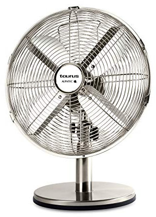 Taurus Boreal 12 Legend - Ventilateur de table 35W, rétro/vintage, brush Metal, système d'oscillation et d'inclinaison, 3 vitesses, 4 lames, diamètre 30cm, base ronde antidérapante