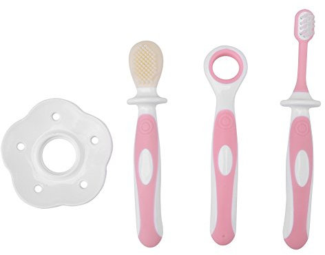 Set di spazzolino da denti per bambini, morbido, massaggiagengive per neonati, cura dentale, pulizia della lingua (rosa)
