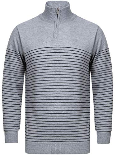 Kensington Eastside Men's Humphrey Striped Funnel Neck Jumper in Grey - XXL
