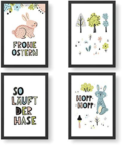 Papierdrachen 4 Premium Poster zu Ostern | DIN A4 | Wandbilder für Wohnzimmer und Küche - Pastell - hochwertige Kunstdrucke | Dekoration | Wandbild Set
