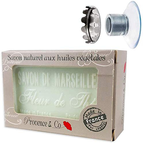 SudoreWell® Porte-Savon avec Aimant Plus Savon de Marseille fabriqué en France - Savon Naturel à la Fleur de thé 100g
