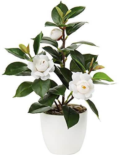 Camelia pianta artificiale finta pianta in vaso finto camelia fiore piante artificiali in vaso per la casa e l'ufficio decorazione finta verde piante da tavolo camelia, decorazione,bianco