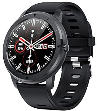 KSIX smart your tech Smartwatch Multideporte Medidor de pulsaciones, Sumergible 1 m, Pantalla Full Touch 100% Redonda, Negro