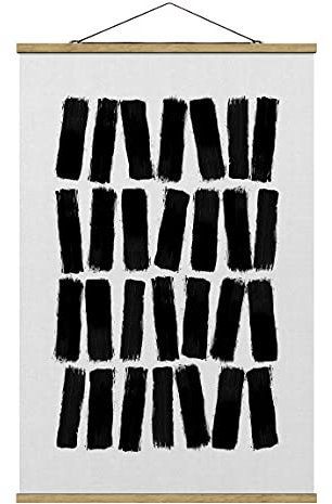 Stoffbild mit Posterleisten - Schwarze Pinselstriche - 120cm x 80cm, Material: Eiche