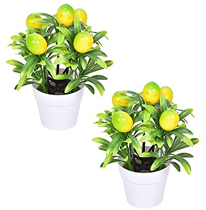 Mokyler Künstliche Bonsai-Pflanze, Zitronenbaum, künstliche Obstbäume, Mini-Topfpflanzen, Weihnachtsdekoration für Tisch, Schreibtisch, DIY, Hochzeit, Weihnachten, Dekoration, 2 Stück